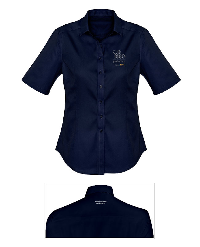 GLOBATECH ADMINISTRATION - S522LS chemise manches courtes femme (MARINE) - 13122 (AVG) + 13127 (NUQUE)